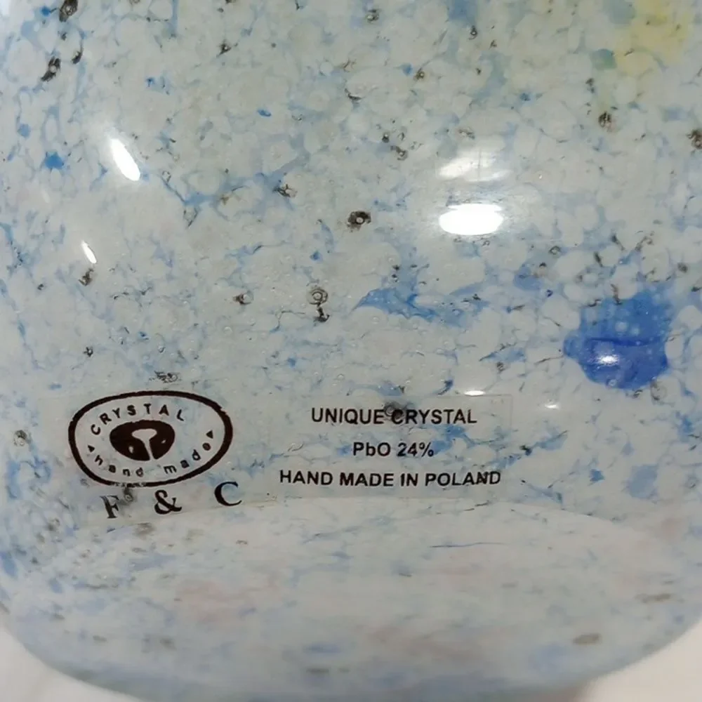 Vintage F + C Heavy Crystal Green and Blue Swirl Vase